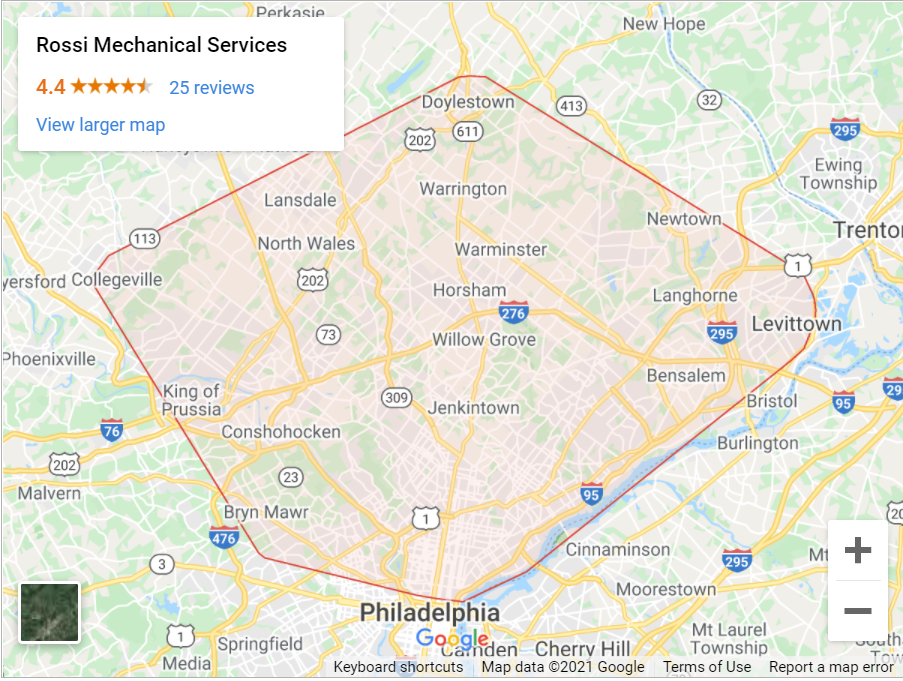 A map of philadelphia with the location of mechanical services.